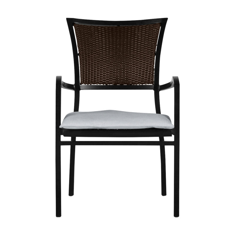 Aire Stacking Patio Dining Armchair With Cushions, Aire #2 Ancient Earth/Black Walnut, Welt, Linen Chambray