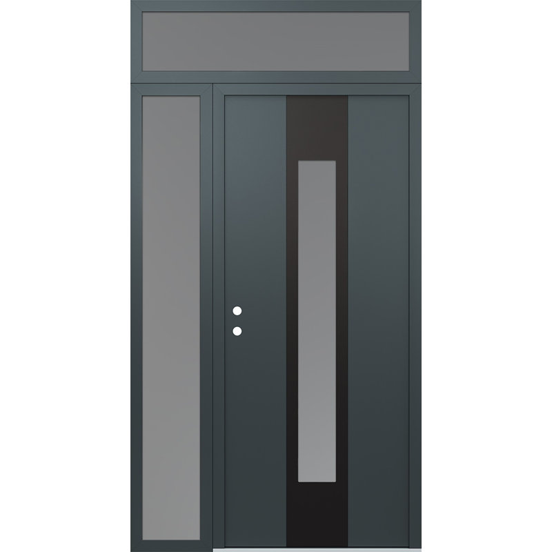 Porte d'entrée pré-suspendue en acier à panneau gauche avec panneau latéral et traverse, L 51,25 po x H 95,69 po, Givré