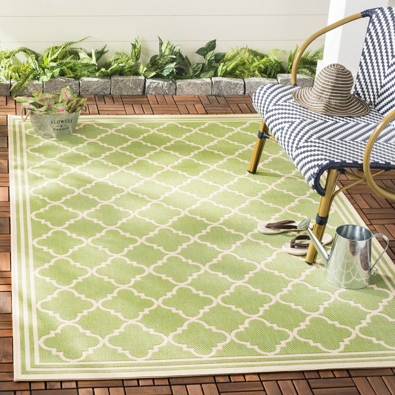 Hardrian Hooked Indoor/ Outdoor Olive/Cream Rug, Rectangle 201 x 290 cm