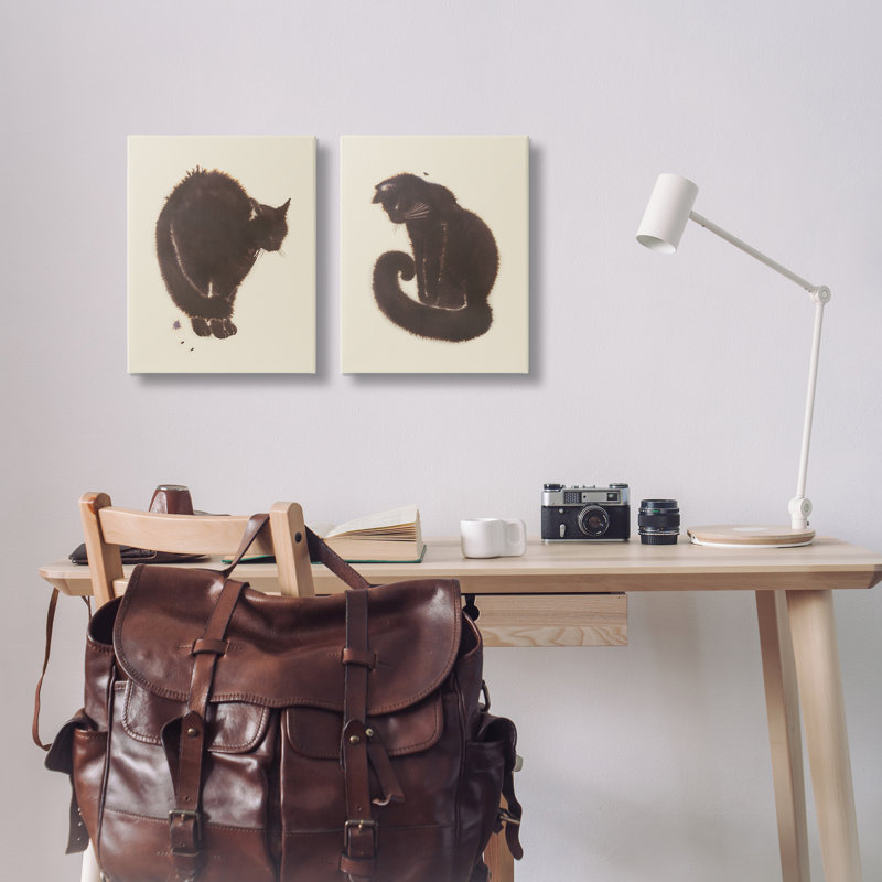  "Simple Cats on Beige", ensemble de 2 toiles murales par Grace Popp, H 20 po x l 16 po
