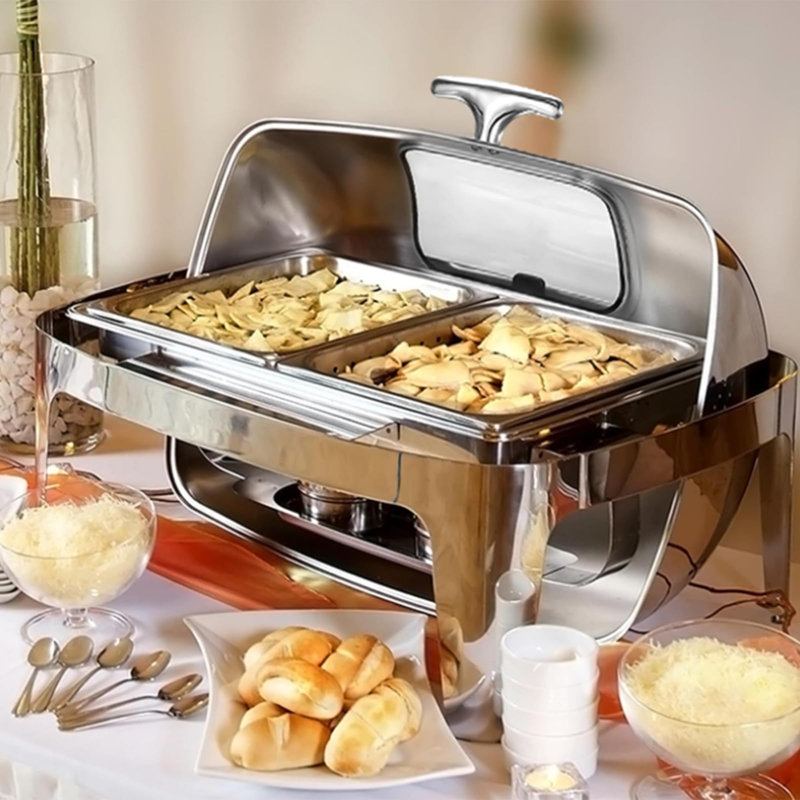 Ensemble de chauffe-plat à roulettes, chauffe-plat en acier inoxydable 9 pte avec couvercle et brûleur à alcool, pour mariage, restauration, fête et buffet