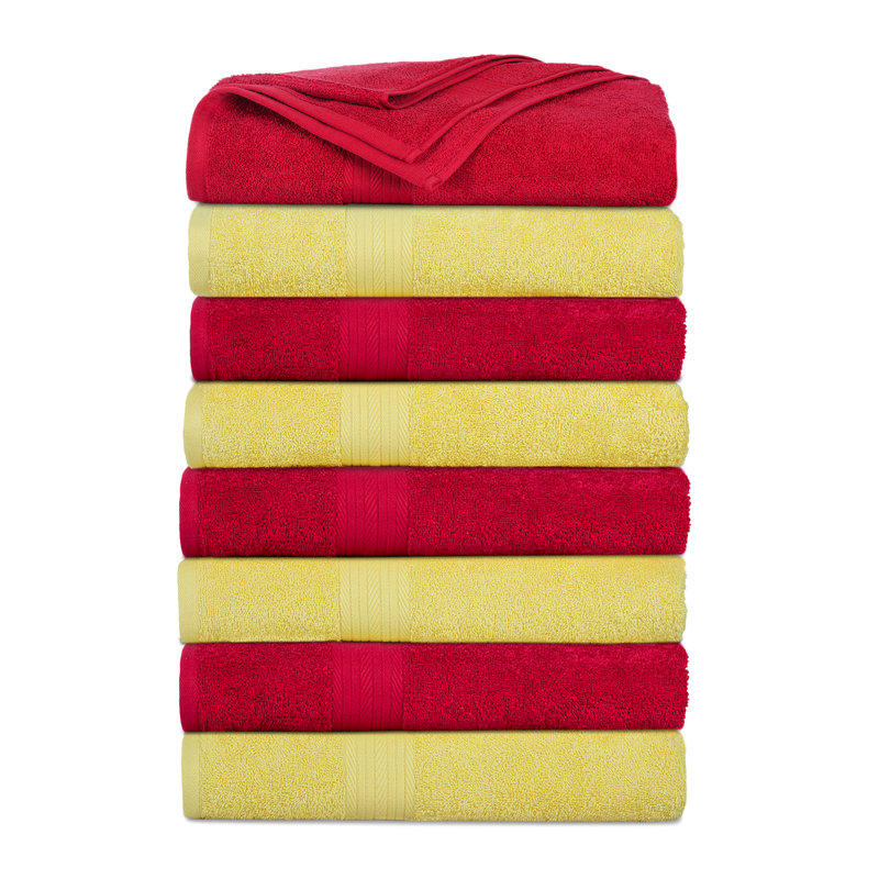 100% Cotton 600 GSM Bath Towels, Red/Yellow