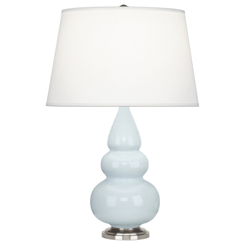 Small Triple Gourd Table Lamp, Baby Blue and Antique Silver Base