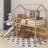 Twin Size Wood House Loft bed with Slide, Storage shelves and Light-93389825