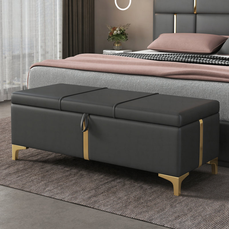 Banc de rangement rembourré Zeger, Noir incorrect