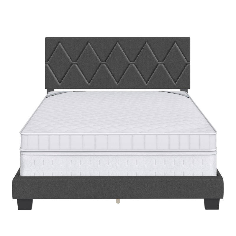 Structure de lit tapissier avec tête de lit Diamond Linen, Double, Noir