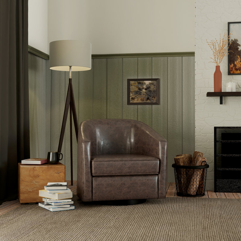 Balram Upholstered Swivel Armchair, Dark Brown Polyester