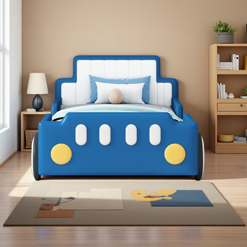Lit plateforme simple avec roulettes, Bleu