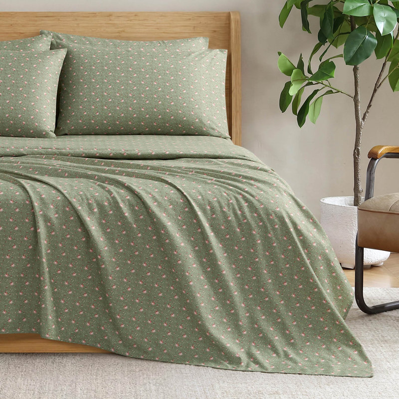 Jessica Simpson Microfiber Sheet Set with Extra Pillowcases, Twin, Cottage Rose (Sage Green)