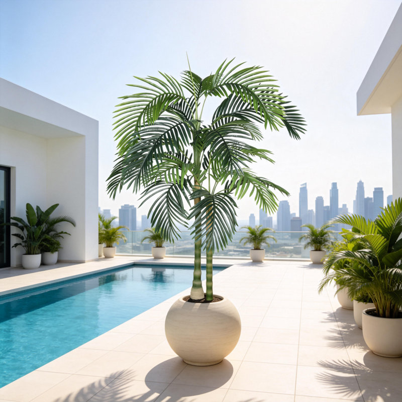 Palmier artificiel, grande plante tropicale résistante aux rayons UV pour la maison et le patio, H 72 po x l 45 po x P 45 po