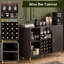 Armoire à vin 55 "avec lumières à DEL, support à vin et porte-verre Mid-Century-128973406