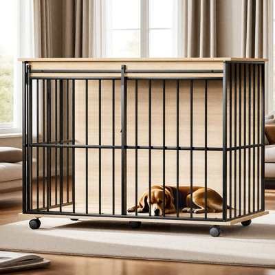 Cage pour chien avec plateau et roues