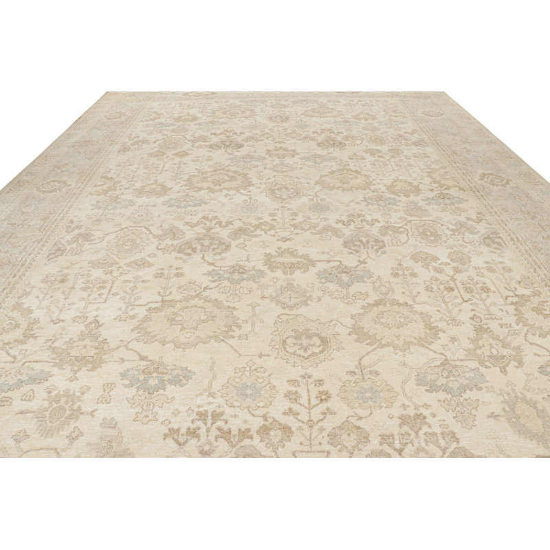 Oushak Hand Knotted Floral Area Rug, Rectangle 8' x 10'