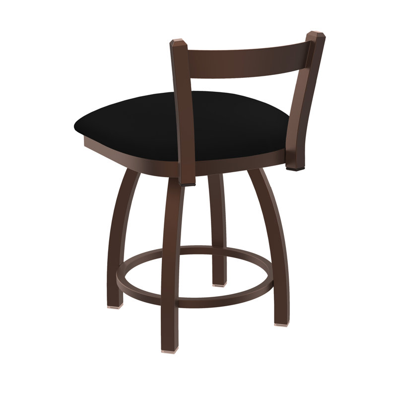 Tabouret de coiffeuse à dossier bas 18 po Catalina, Nickel anodisé, Vinyle - Vinyle noir