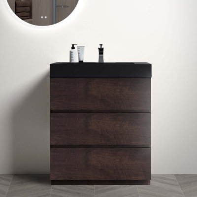 Meuble-lavabo autoportant moderne avec lavabo sans drain et robinet Modern H 37 po x l 29,9 po x P 18,1 po