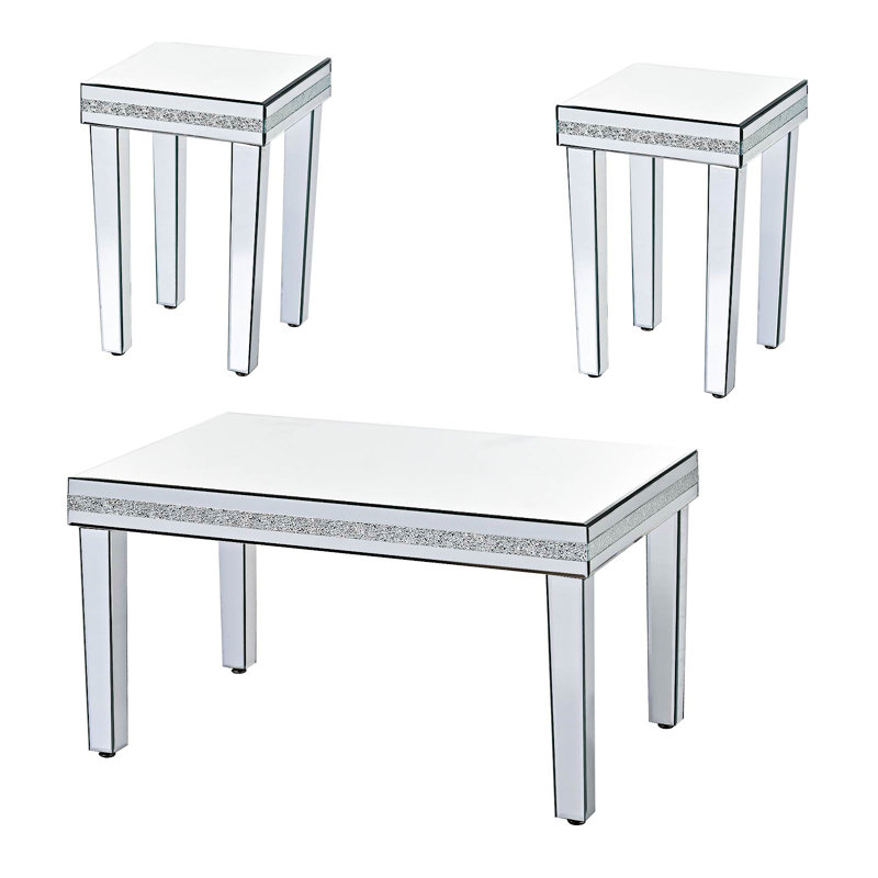Ensemble de 3 tables basses en verre et miroir