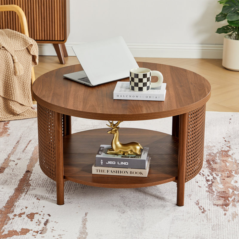 31.5'' Round Coffee Table With Shelf, Walnut