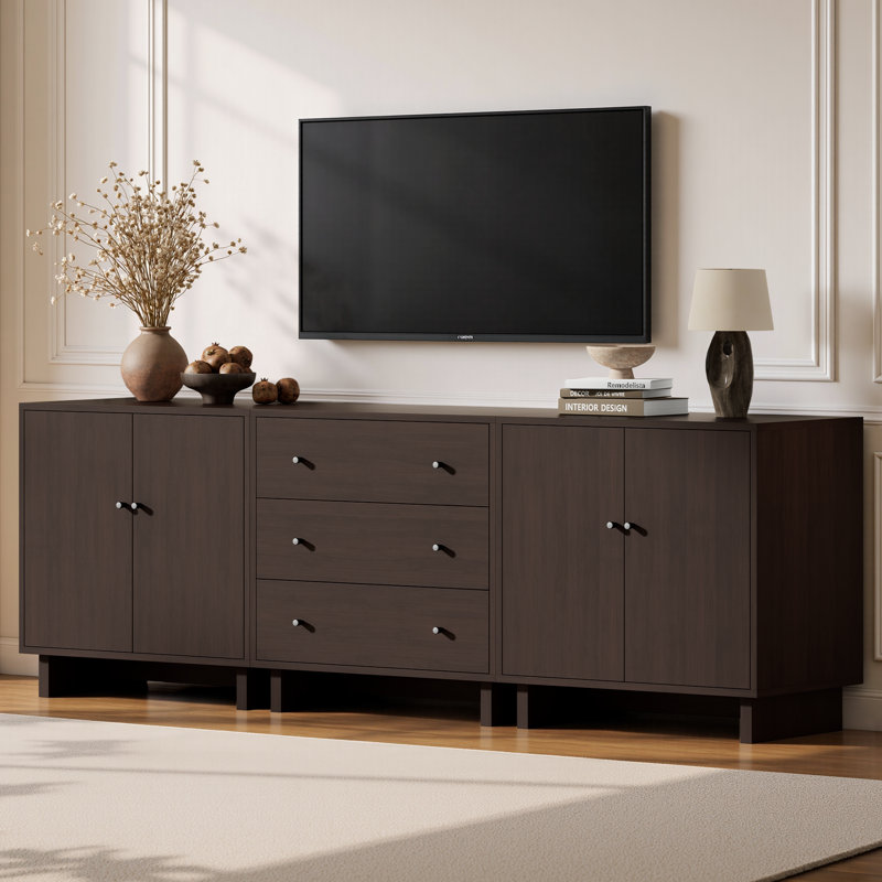 Ensemble de rangement modulaire 3 pièces avec 3 tiroirs, 4 portes, étagères réglables et fini grain de bois, noyer brun