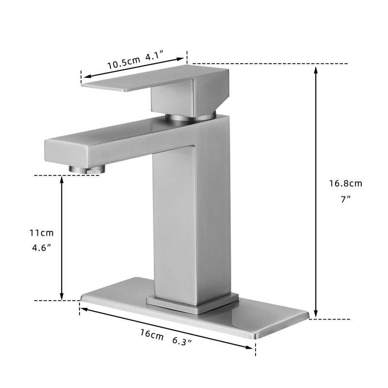 Robinet de lavabo moderne avec design en cascade, nickel brossé, fixation sur le comptoir, une poignée, bonde escamotable, remplissage en céramique, conduites d'alimentation, cascade de robinet de salle de bain contemporaine sur le côté, fixation sur le comptoir, valve à cartouche
