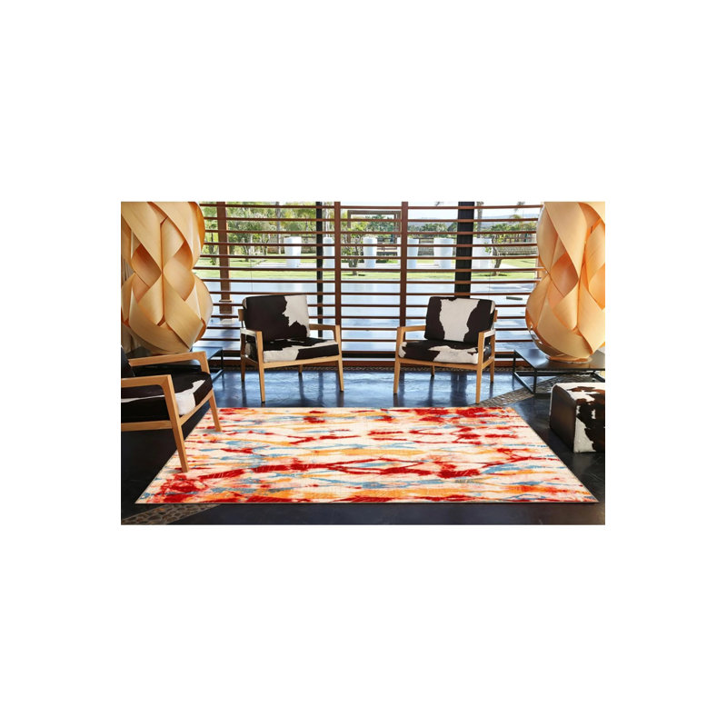 Tapis décoratif décoratif avec motif fluide dans des tons mélangés, Rectangle 3 pi 4 po x 5 pi