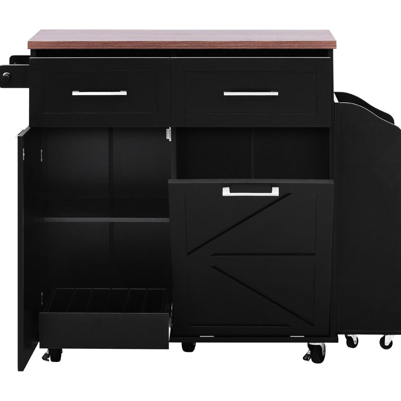 Style Kitchen Island, Drop Leaf, 2 Drawers, 9 Wheels, Adjustable Shelf Style, 47.2" Storage, Leaf Design, Shelf, Pot Organizer