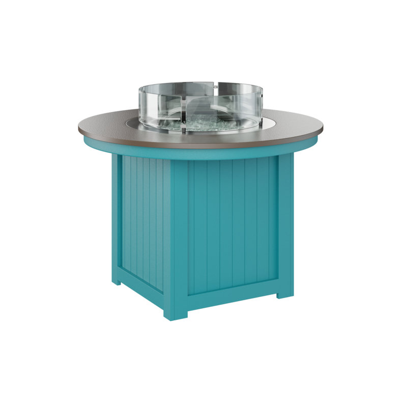 Donoma Round Bar Fire Pit Table, 37" H x 44" W x 44" D, Hammered Top Bronze with Aruba Blue Base