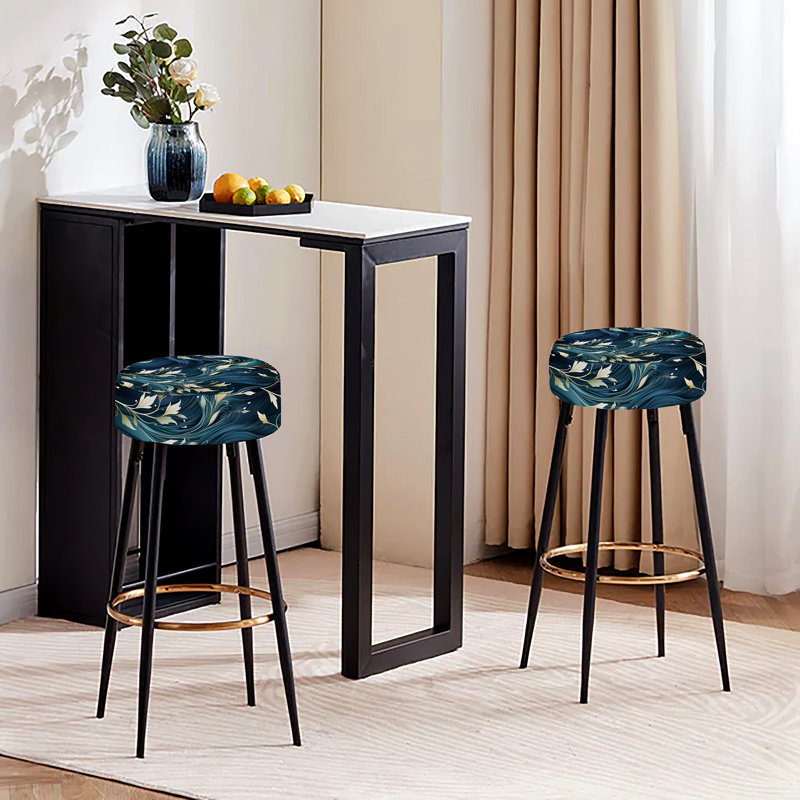 Ensemble de 2 tabourets floraux, Tranquillité zen blanche et bleue Chrysanthemum I