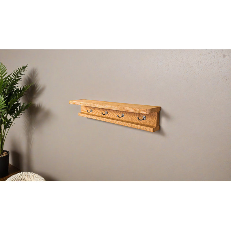 Rayne 3 Piece Oak Shelves With Hooks, 4.75" H x 48" W x 4" D