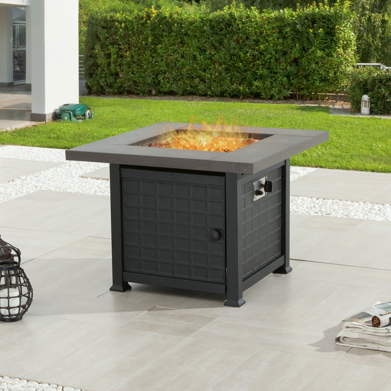 34'' Square Outdoor Gas Fire Pit Table With Metal Top And Lava Rocks