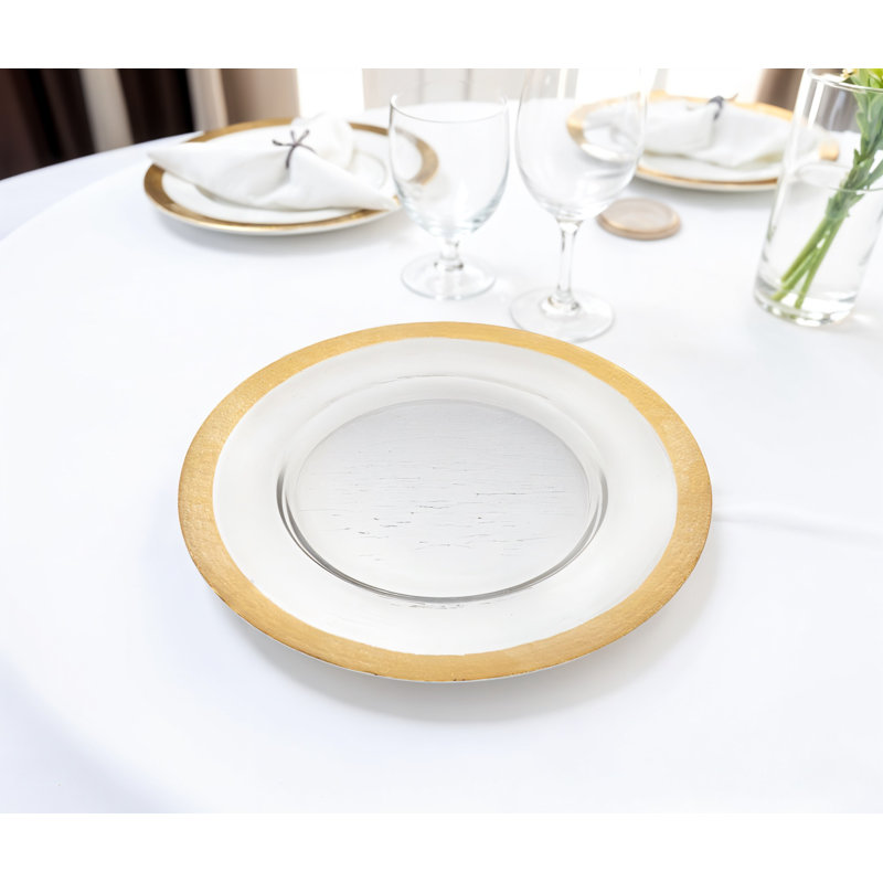 Assiette décorative en verre Divine blanc / or