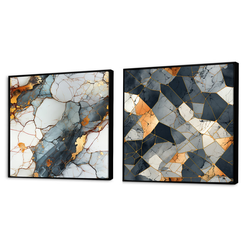 Ensemble de 2 collages carrés gris et gris, Cadre flottant noir, H 16 po x l 33 po