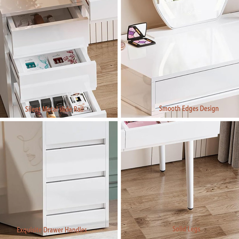 39.37" Modern Vanity Desk and 5 Drawers
