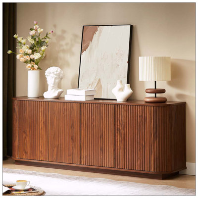 Sideboard Storage Cabinet with wave pattern Buffet Cabinet Wooden Vertical Striped Cabinet