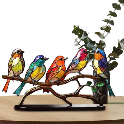 Exquisite European-Style Small Bird Figurine - Enchanting Flower-Shaped Bird Pendant, Handcrafted Acrylic Home Decor for Elegant Interiors.