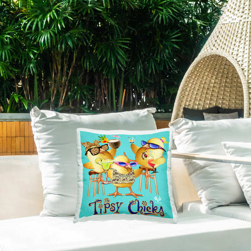 Coussin d'extérieur à imprimé de conseils Tipy Chicks Groovy par Jim Baldwin, Blue Chicks