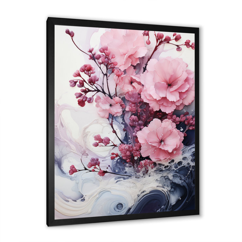 Mosman, rose, minimalisme, sérénité en fleurs I - reproduction sur toile, H 32 po x l 16 po x P 1 po, Cadre photo noir
