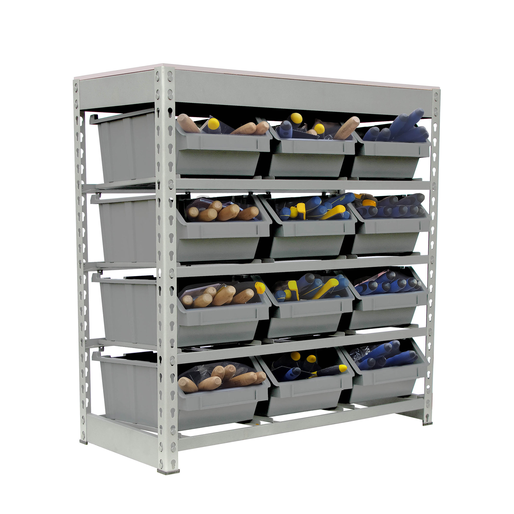  King's Rack Hanging Bin Rack Storage System Heavy Duty Steel Rack  Organizer Shelving Unit w/ 35 Plastic Bins in 8 tiers : Tools & Home  Improvement