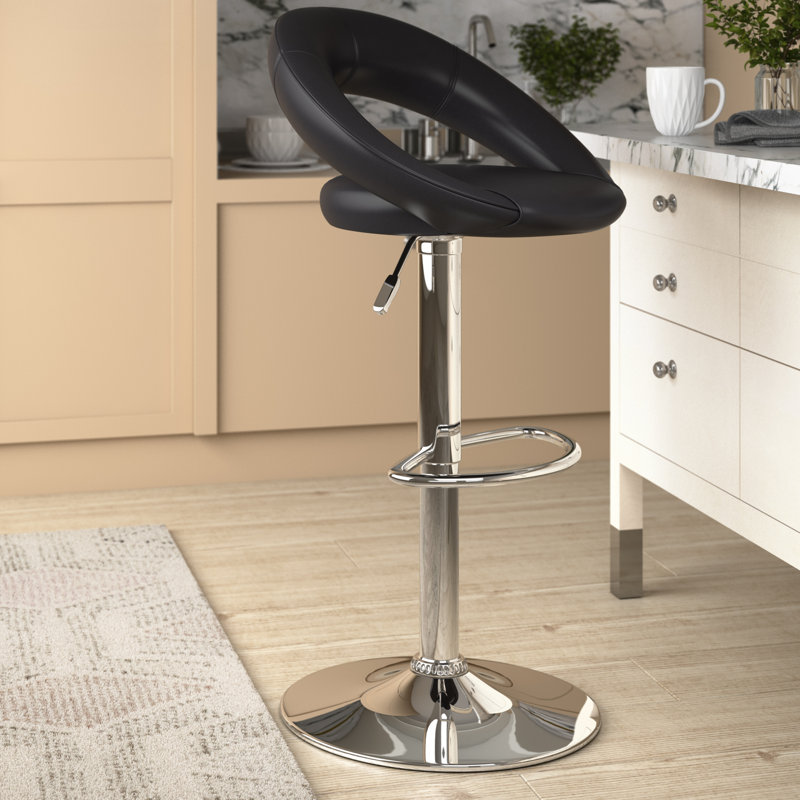 Basham Swivel Upholstered Adjustable Height Counter Stool with Metal Frame, White, Polished Chrome