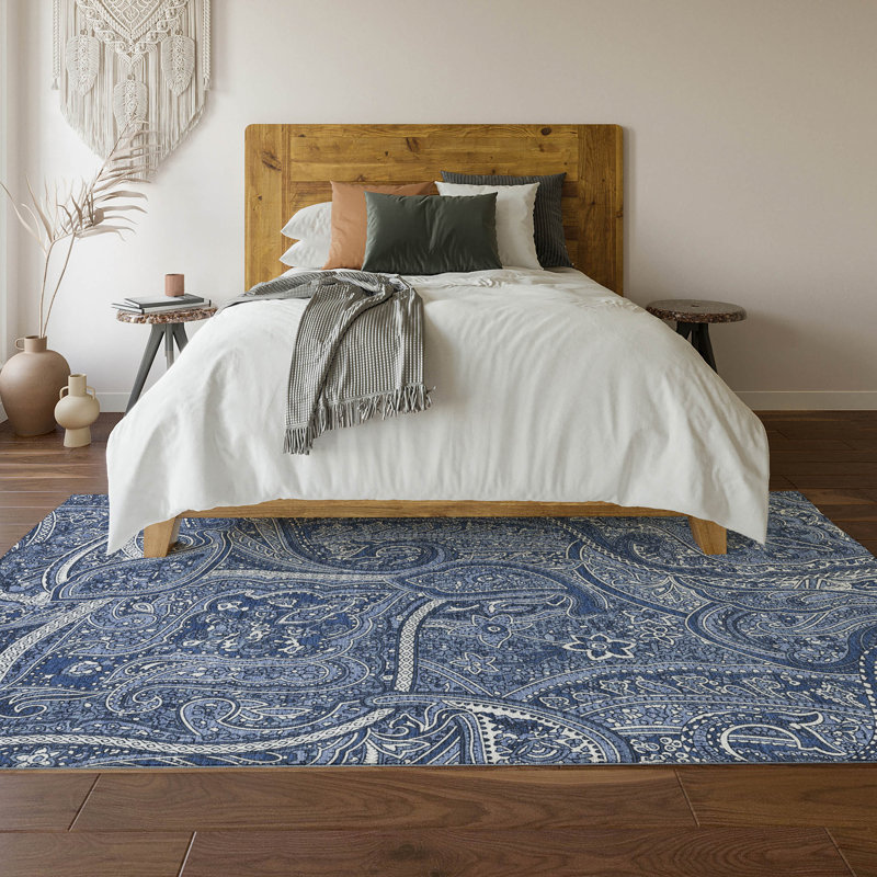 Tapis bleu marine Cerrito lavable à la machine de qualité supérieure, Rectangle 9 pi x 12 pi