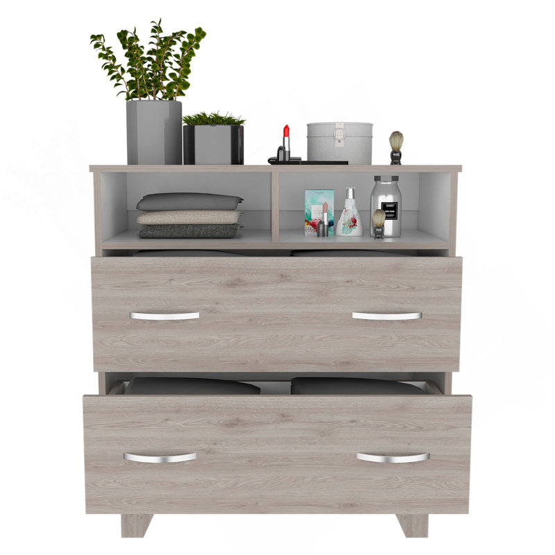 Commode à double tiroir Arabi, chambre, gris clair , Gris clair