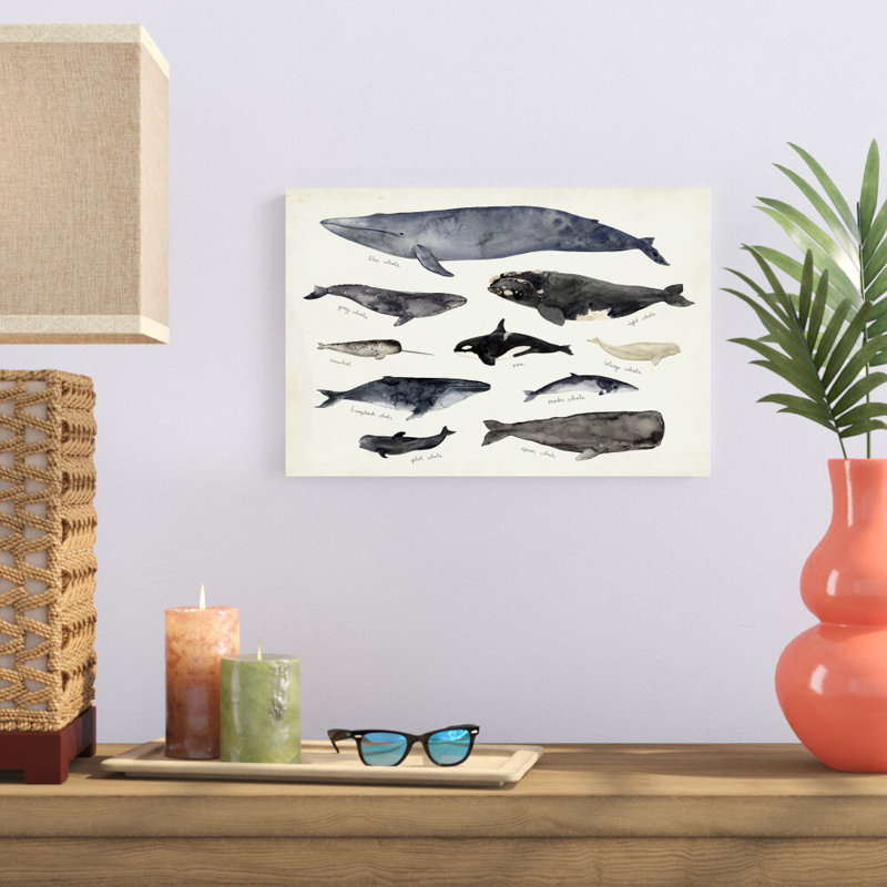 «Baleine graphique III» par Victoria Barnes - peinture sur toile tendue, H 12 po x l 18 po