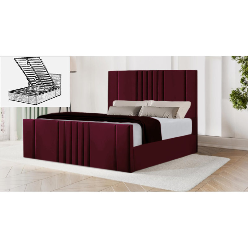 Moherek Upholstered Storage Bed, Burgundy, King (150 x 200 cm)