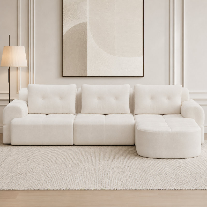  Canapé modulaire 112 po avec méridienne modulaire 112 po avec méridienne en chenille, Blanc