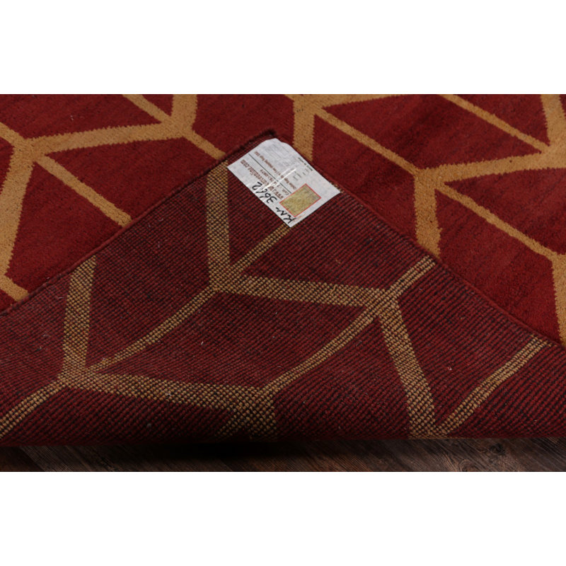 Tapis en laine rouge/bourgogne à la main gold oriental traditionnelle noué la Bunceton, Rectangle de 9 pi 11 po x 13 pi 9 po