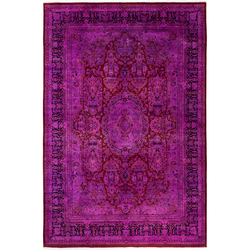 Tapis mauve en laine noué à la main de style moderne et contemporain Chapi 6 pi 1 po x 9 pi 2 po