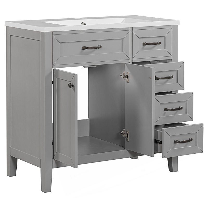 Ensemble de meuble-lavabo avec tiroirs, Gris