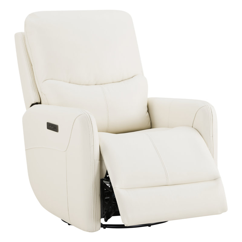 Fauteuil inclinable électrique pivotant Celia 29,53 po en cuir véritable avec appui-tête réglable, Lait de coco de Floride