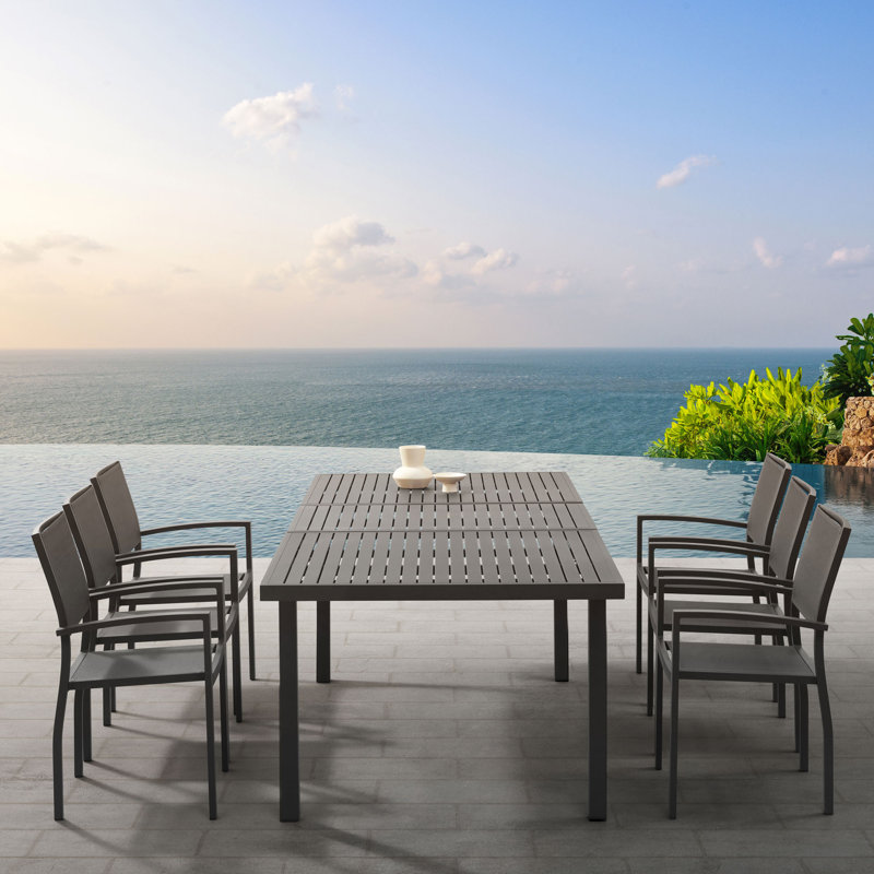 Higold - Heck 9 Pieces Patio Dining Sets, For Outdoor Dining Using, Grade A Teak, Black Aluminum Finished, Black&Brown