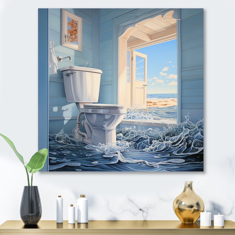 Oceanic Escape Fluid Toilet II - Bath & Laundry Metal Wall Decor, 16" H x 16" W x 1" D
