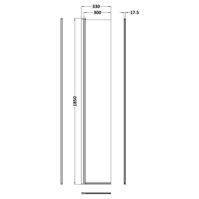 322mm W x 1850mm H Slab Semi-Frameless Wet Room Glass Screens with Clear Glass, Chrome